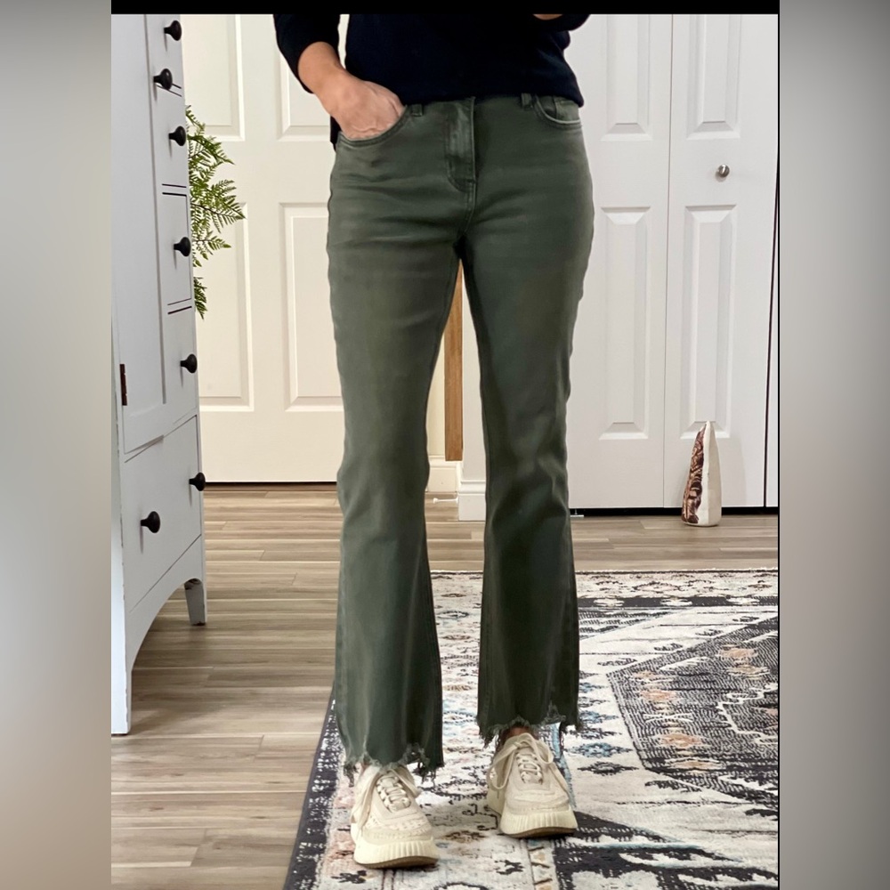 Vervet olive green cropped straight leg denim